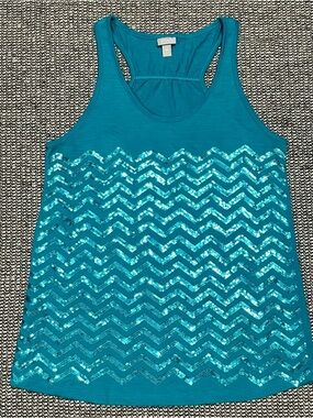 Vanity Teal Sequin Chevron Tank